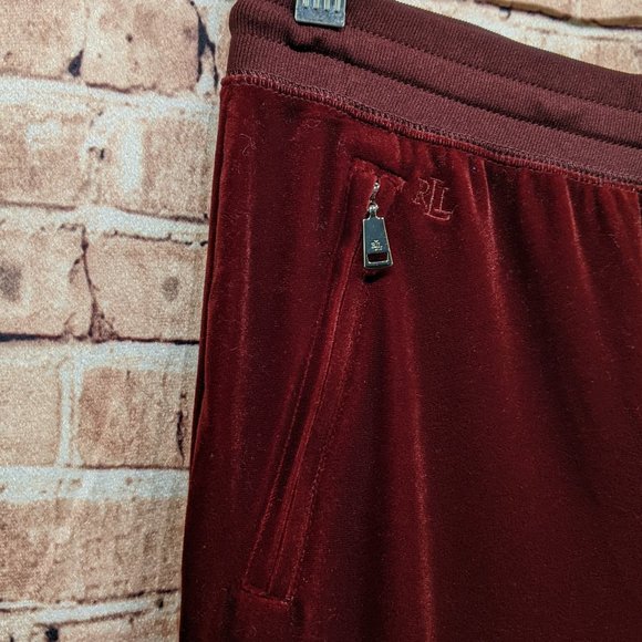 Lauren Ralph Lauren Velvet Drawstring Jogger Burgundy/Wine Super Soft XS - Picture 5 of 14